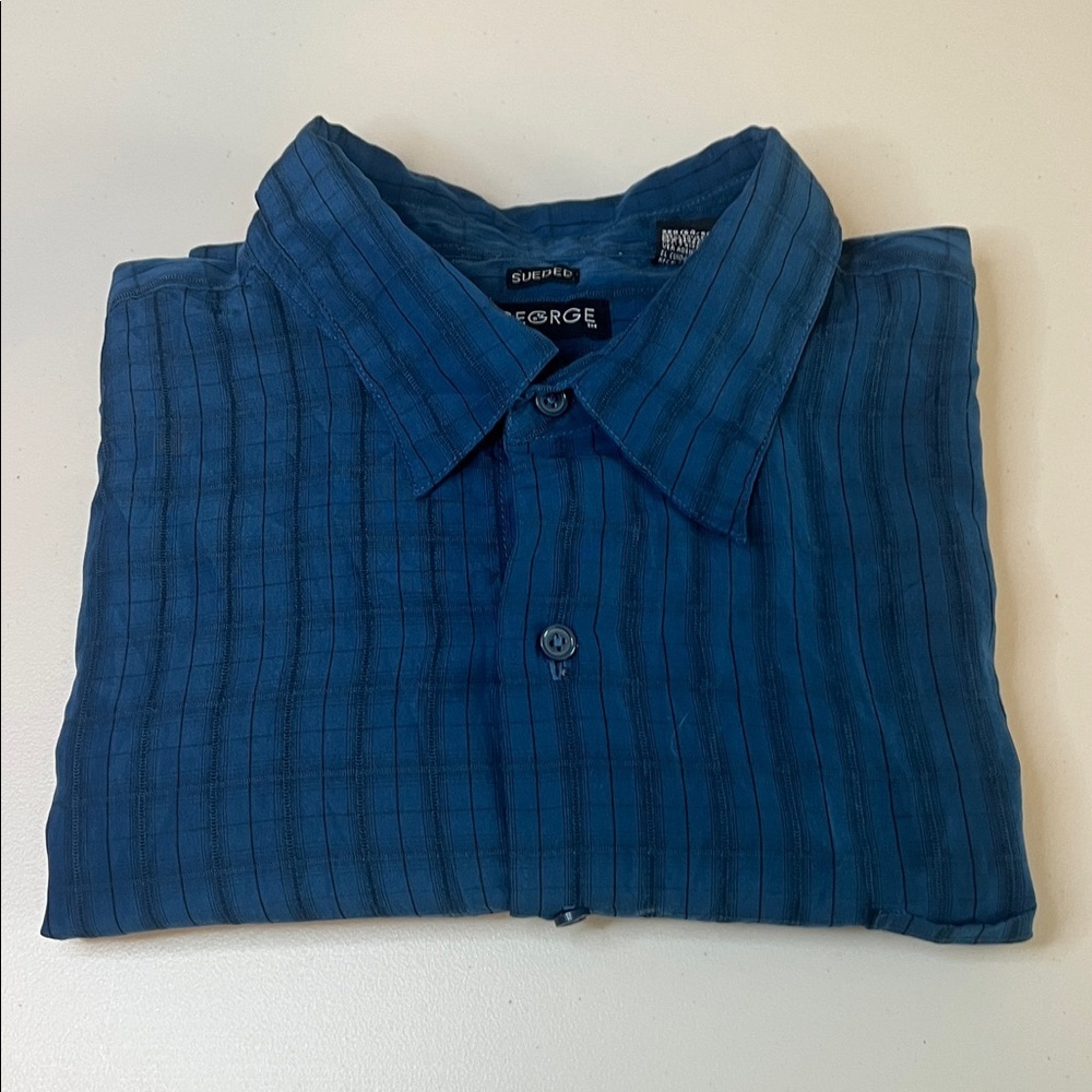 George Sueded Blue Plaid Short Sleeve Casual Button Down Shirt Size 3XL